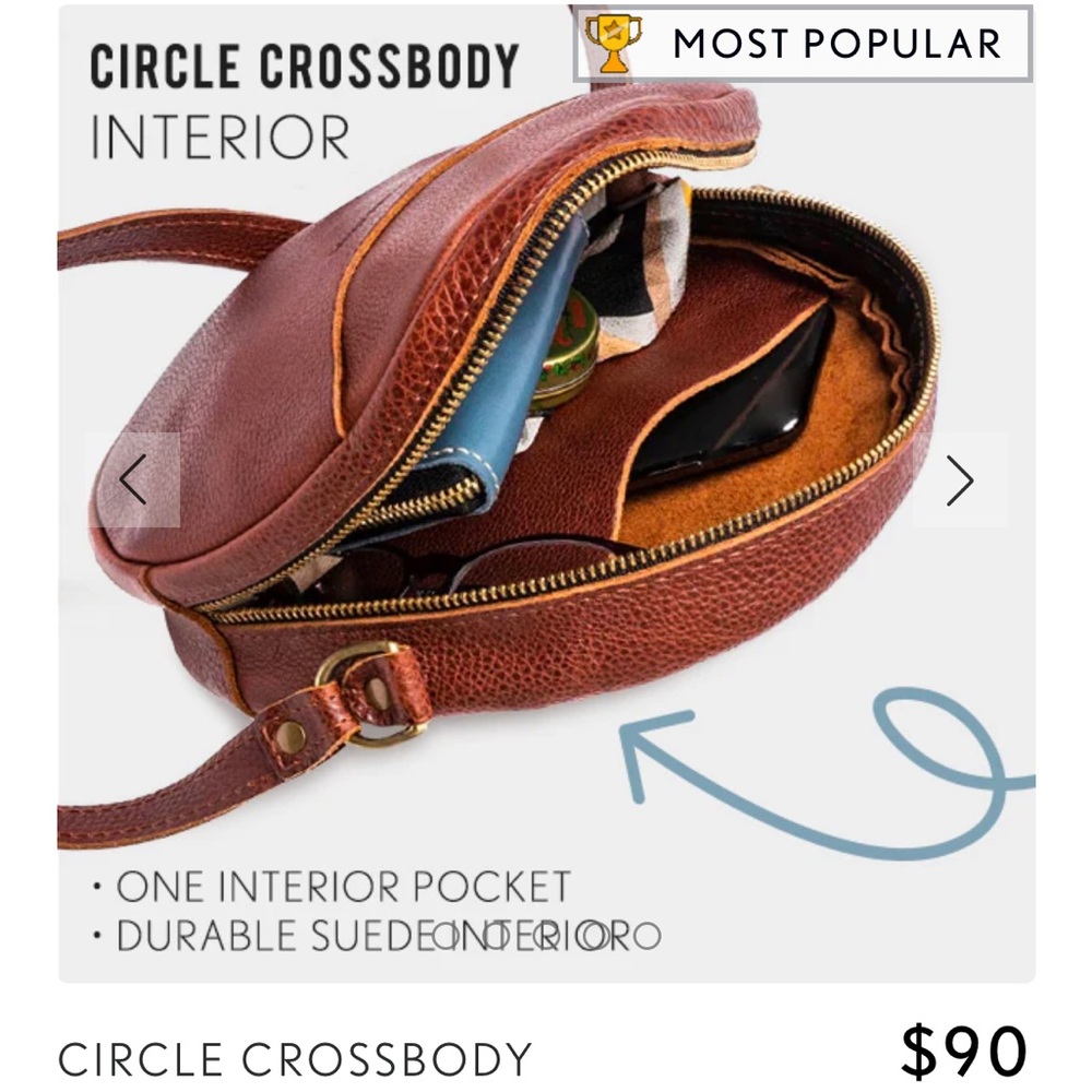 Portland Leather Goods Pebbled Black Small Circle Crossbody Bag - Picture 4 of 9